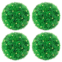 Bolas artificiais de buxo com luzes LED 4 pcs verde 12 cm