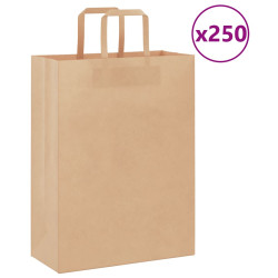 Sacos de papel 250 unid com alças castanho 26x12x35 cm