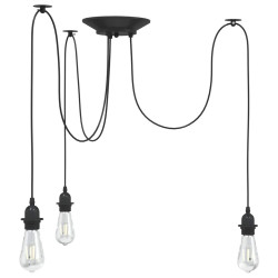 Candeeiro suspenso com 3 porta-lâmpadas e27 metal preto