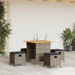 5 Pcs conjunto de jantar p/ jardim c/ almofadões vime PE cinza