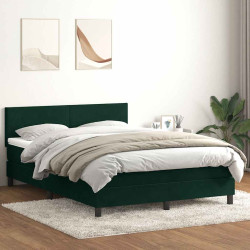 Cama box spring c/ colchão e LED 160x220 cm veludo verde-escuro