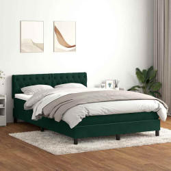 Cama box spring c/ colchão e LED 160x220 cm veludo verde-escuro