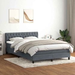 Cama box spring c/ colchão e LED 160x210 cm veludo cinzento-escuro