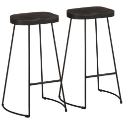 Banquetas de bar 2 pcs pretas madeira maciça de mangueira