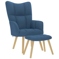 Cadeira de descanso com banco p/ pés tecido azul