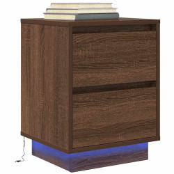 Mesa de cabeceira com luzes LED 38x34x50 cm carvalho castanho