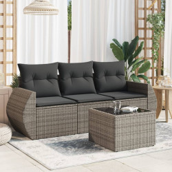 4 Pcs conjunto sofás de jardim c/ almofadões vime PE cinzento