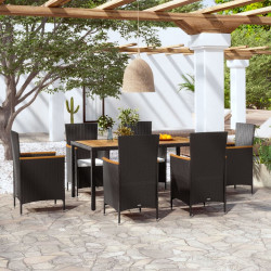 7 Pcs conjunto jantar exterior com almofadões vime PE