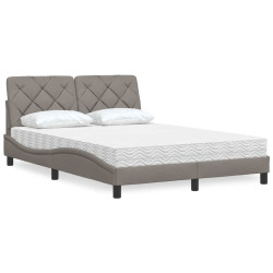 Cama com colchão 140x190 cm tecido castanho-acinzentado
