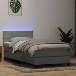 Cama box spring c/ colchão e LED cinzento-claro 80x220 cm veludo