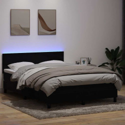Cama box spring c/ colchão e LED 160x210 cm veludo preto