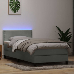 Cama box spring c/ colchão e LED cinzento-claro 80x220 cm veludo