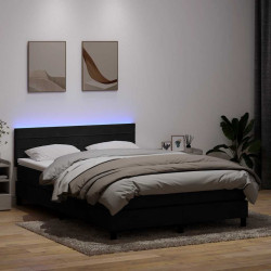 Cama box spring c/ colchão e LED 160x210 cm veludo preto