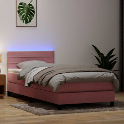 Cama box spring c/ colchão e LED 80x220 cm veludo rosa