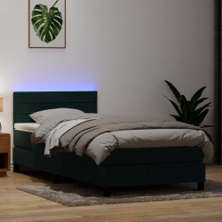 Cama box spring c/ colchão e LED verde-escuro 80x220 cm veludo