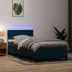 Cama box spring c/ colchão e LED 80x220 cm veludo azul-escuro