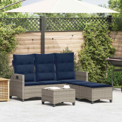 3 Pcs conjunto sofás de jardim com almofadões em l vime PE