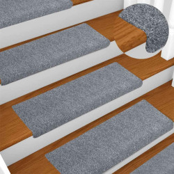 Tapetes de escada autoadesivos 30 peças 65x21x4 cm cinza claro com borda retangular