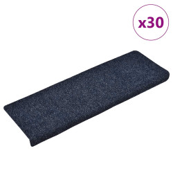 Tapetes de escada autoadesivos 30 peças 65x21x4 cm azul com borda retangular