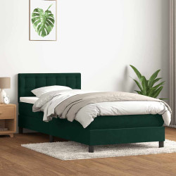 Cama com molas/colchão verde-escuro 80x220 cm veludo