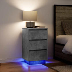 Mesa de cabeceira com luzes LED 38x34x65 cm cinzento-cimento