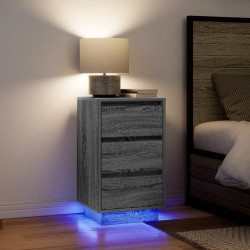 Mesa de cabeceira com luzes LED 38x34x65 cm cinzento-sonoma