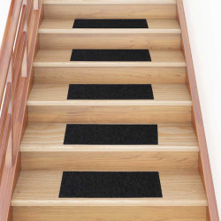 Tapetes de escada autoadesivos 30 peças 60x25 cm pretos retangulares