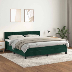 Cama com molas/colchão 160x200 cm veludo verde-escuro