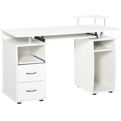 Mesa de computador com prateleiras 2 gavetas bandeja de teclado e suporte para monitor e cpu 120x55x85 cm branco