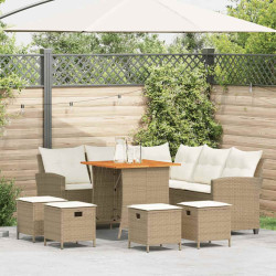 6 Pcs conjunto sofás de jardim com almofadões em l vime PE bege