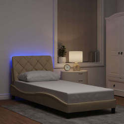 Estrutura de cama com LED sem colchão 80x200 cm tecido creme