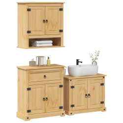 3 Pcs conj. de móveis p/ casa de banho corona pinho maciço