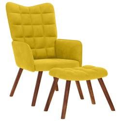 Cadeira relaxante com banco em veludo amarelo