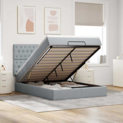 Estrutura cama otomana colchão 140x200cm tecido cinzento claro