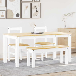 4 Pcs conjunto de jantar panama madeira pinho maciça branco