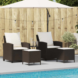 4 Pcs conjunto sofás de jardim c/ almofadões vime PE castanho