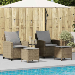 4 Pcs conjunto de sofás para jardim c/ almofadões vime PE bege