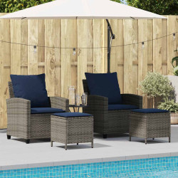 4 Pcs conjunto sofás de jardim c/ almofadões vime PE cinzento