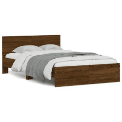 Estrutura cama cabeceira/luzes LED 140x190 cm carvalho castanho