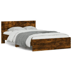 Estrutura cama c/ cabeceira/luzes LED 135x190cm carvalho fumado