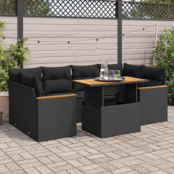 6 Pcs conjunto sofás jardim c/ almofadões vime PE/acácia preto