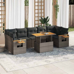 8 Pcs conjunto sofás jardim almofadões vime PE/acácia cinzento