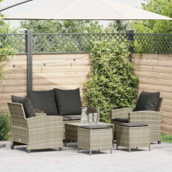 6 Pcs conj. sofás jardim com almofadões vime PE cinzento-claro