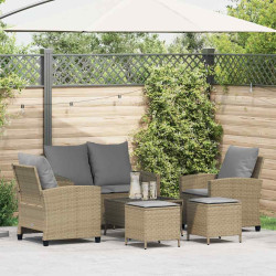 6 Pcs conjunto de sofás p/ jardim com almofadões vime PE bege
