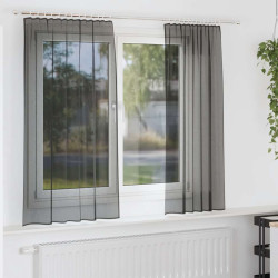 Cortinas de voile com bolsos para varão 2 pcs preto