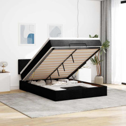 Cama otomana com colchão & leds preto 140x200 cm tecido