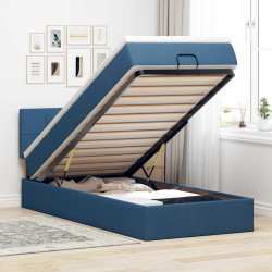 Cama otomana com colchão & leds tecido azul 100x200 cm