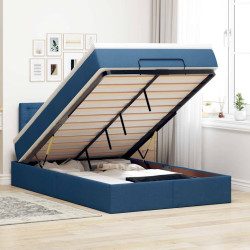 Cama otomana com colchão & leds tecido azul 120x200 cm