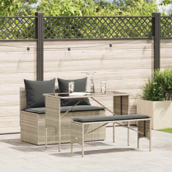 3 Pcs conjunto de jantar p/ jardim c/ almofadões cinzento claro