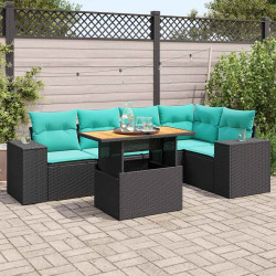 6 Pcs conjunto sofás de jardim c/ almofadões vime PE preto